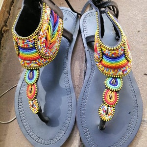 Gladiator sandals , African sandals , Leather sandals , Beaded sandals , Maasai sandals , women sandals , Handmade sandals , gift for her