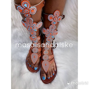 Long gladiator sandals , Maasai Sandals , African beaded sandals , women sandals , gladiator sandals , leather sandals , Gladiator sandals