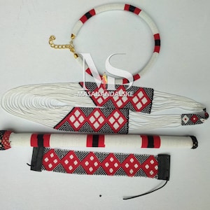Collana di perline Maasai, collana Zulu, collana di gioielli set abbinati, collana africana, gioielli africani, rungu maasai e copricapo.