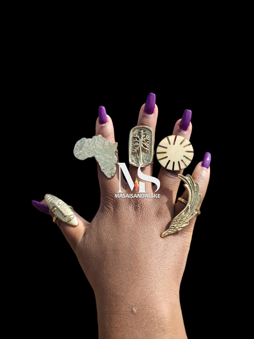 5 African Brass Rings , Wholesale Brass Rings , African Continent ...