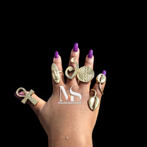 5 African Brass Adjustable Rings: Boho Star Rings Set