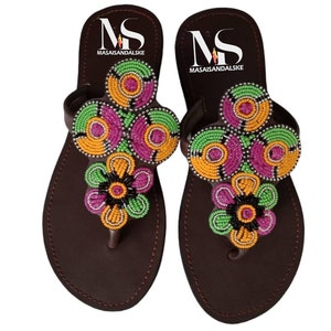 Maasai Sandals , African beaded sandals , Flip flops sandals , leather sandals , Kenyan sandals , multicolor sandals , gift for her