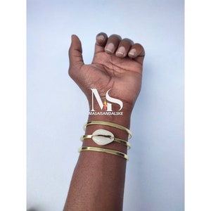 Cowrie Shell Brass Bracelet Set - African Unisex Jewelry