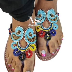 African maasai sandals , Leather beaded sandals , Maasai sandals , women sandals , Colorful sandals
