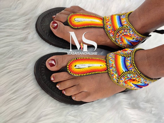 Sandalias masai, sandalias de cuero para mujer, sandalias de