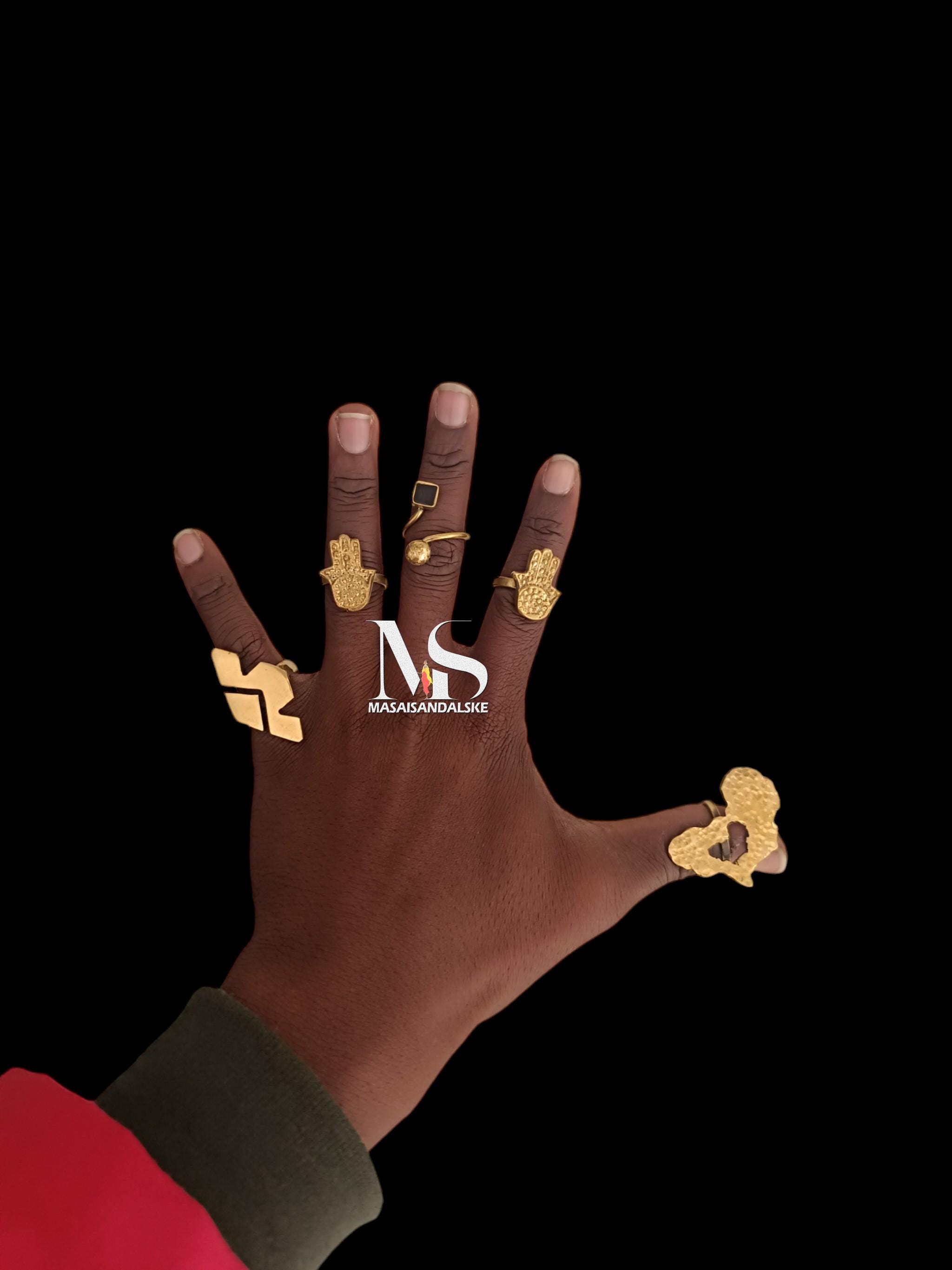 Adjustable Brass African Ring Set, Statement Jewelry - Etsy