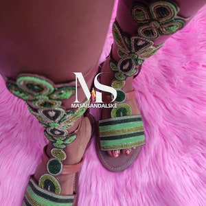 African long gladiator sandals , beaded gladiator sandals , Leather beaded sandals , Colorful gladiator sandals , Summer sandals