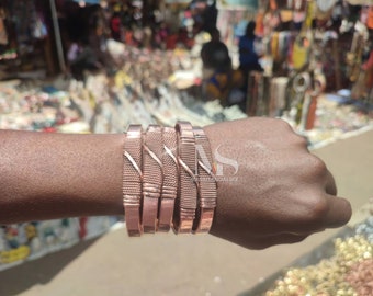 African Copper Bangle Bracelet, Adjustable Unisex Jewelry
