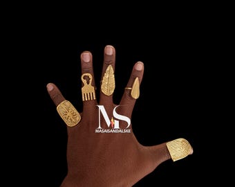 Adjustable Brass Rings, African Jewelry Set of 5