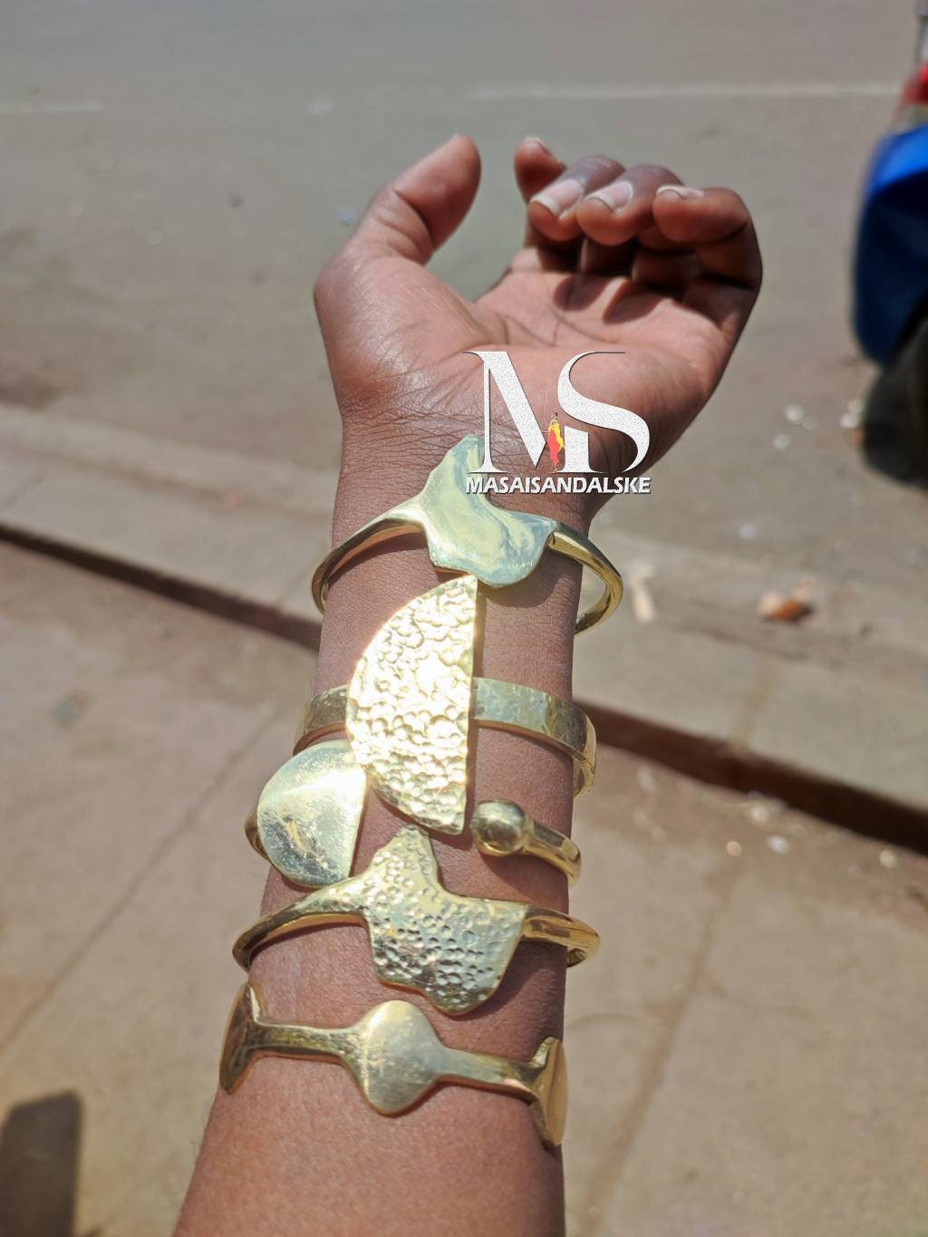 African Brass Bracelets Set, Unisex Jewelry