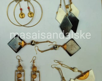 Brass & Bone Dangle Earrings, Maasai Tribal Style
