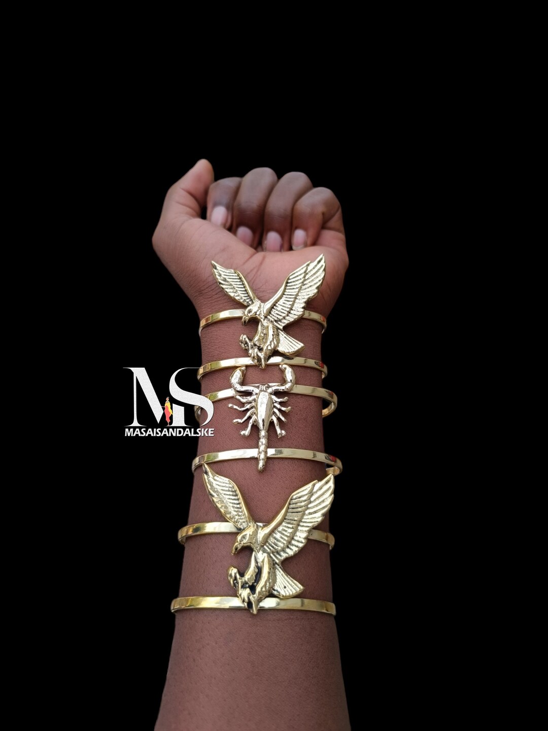 Luna african brass cuff bracelet (blue) main image 1