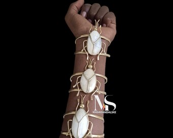 African Brass Cuff Bracelet, Adjustable Scarab Beetle Jewelry