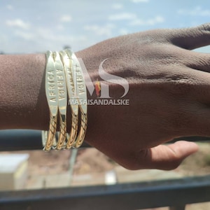Adjustable African Brass Bracelet, Unisex Jewelry