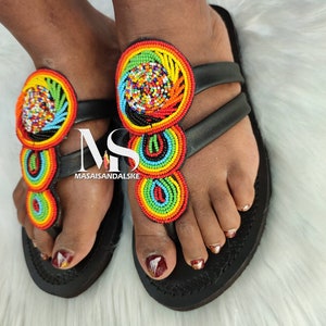 Rainbow beaded sandals , colorful sandals , African sandals , flip flop sandals , slippers Sandals Maasai sandals , women sandals