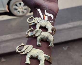 African Elephant Brass Bracelets, Unisex Jewelry Set of 5