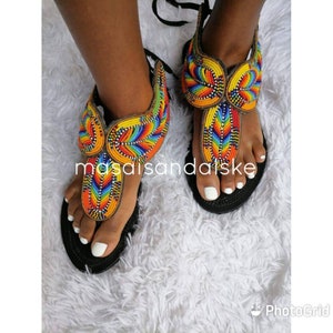 Handmade Maasai Leather Gladiator Sandals: Beaded African Shoes