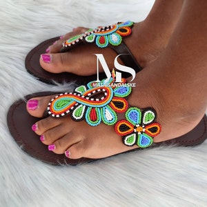 Custom sandals , Maasai sandals , African beaded sandals, leather sandals , summer sandals , Christmas gift for her , elegant sandals