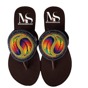 Maasai Sandals , African beaded sandals , Flip flops sandals , leather sandals , Kenyan sandals , multicolor sandals , gift for her