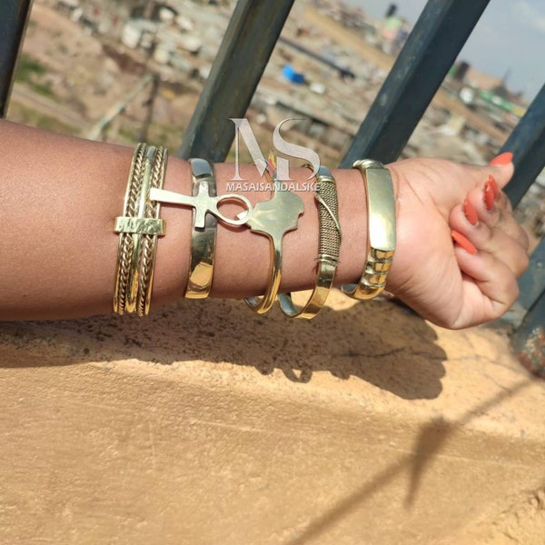 African Brass Bracelet Set, Adjustable Unisex Jewelry