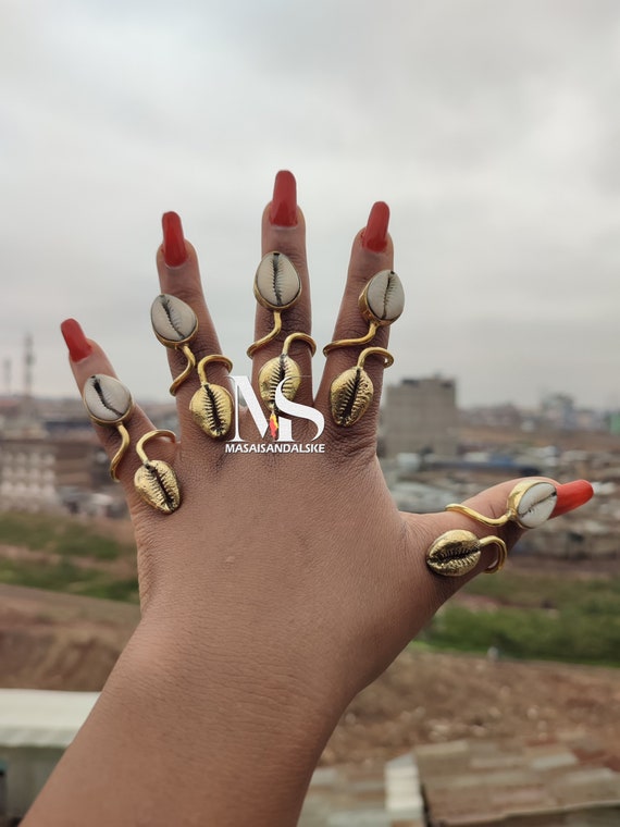 Brass rings Wholesale brass rings cowrie shell rings adjustable  brass rings boho rings African brass rings big brass rings - Main Image