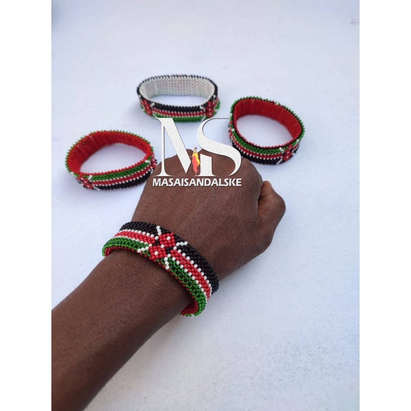 Bracelets de drapeau du Kenya, bracelets patriotiques kenyan, bracelets perlés masaï, bracelets en gros, cadeau pour elle / lui, bracelets perlés