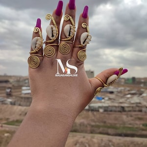 Cowrie Shell Brass Ring Set, Adjustable Boho Rings