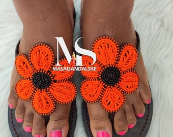Sandalias de cuero con cuentas hechas a mano estilo masái, estilo bohemio africano.
