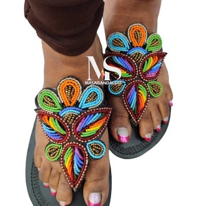 Handmade Leather Beaded Sandals: Maasai Gladiator Style