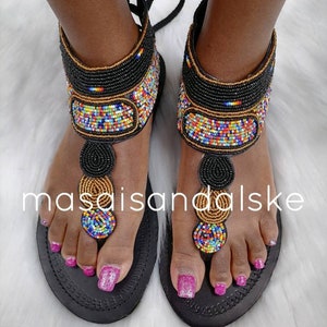 Handmade Masai Beaded Leather Gladiator Sandals