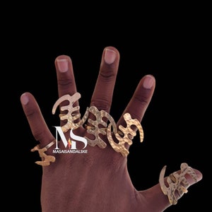 Gye Nyame Brass Rings: African Boho Adjustable Rings, Set of 5