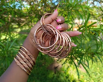 Handmade African Copper Cuff Bracelet, Adjustable Unisex Design