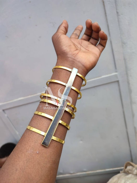 Wide Patterned Pure Brass Cuff Bracelet - OMishka