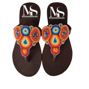 Maasai Sandals , African beaded sandals , Flip flops sandals , leather sandals , Kenyan sandals , multicolor sandals , gift for her