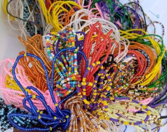 African Waist Beads, Assorted Colors, Belly Beads with Clasps, Set of 100