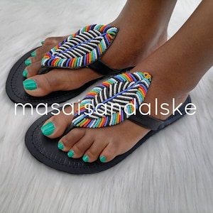 Maasai Sandals , multicolor beaded sandals , leather sandals , outdoor sandals , summer sandals Women Sandals , Gift for her , Kenyan sandal