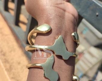 Brass African Continent Bracelet: Unisex Adjustable Jewelry
