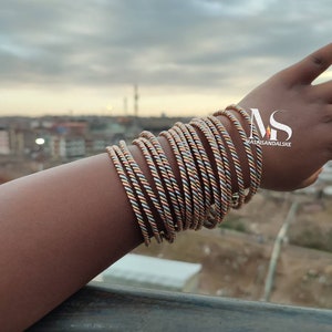 African Brass Bangle Bracelet, Adjustable Unisex Jewelry