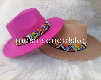 Beaded Fedora Hat, Colorful African Design, Summer Hat