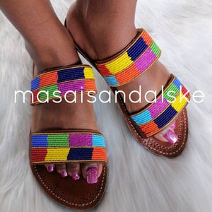 Maasai sandals , Flip flops sandals , African beaded sandals , summer sandals Women Sandals , gift for her , leather sandals , maasai Sandal