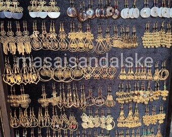 Assorted Brass Dangle Earrings, Bone Accents, Wholesale Lot of 50