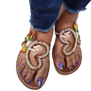 Handmade Maasai Beaded Leather Sandals: African Gladiator Style