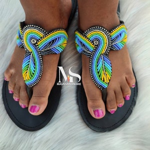 Custom made sandals , African beaded sandals , colorful sandals , Beach sandals , summer sandals , women Sandals , Maasai sandals