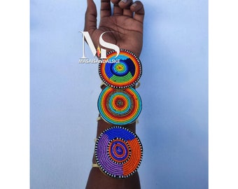 African Brass Beaded Cuff Bracelet Set