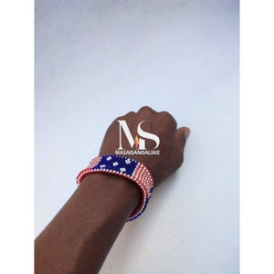 USA Flag Beaded Bracelet: Patriotic Maasai Style