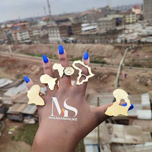 African Continent Brass Rings: Adjustable Boho Jewelry Set of 5