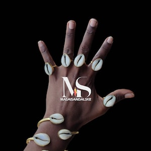 5 Cowrie shell bracelets , Matching Cowrie rings , African brass and cowrie bracelets , wholesale brass bracelets , African Brass jewelry