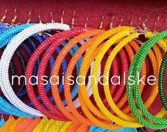 African Maasai Beaded Hoop Earrings, Colorful Tribal Jewelry