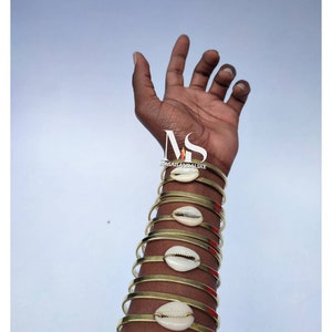 5 Cowrie Shell Brass Bracelets: African Unisex Jewelry Set