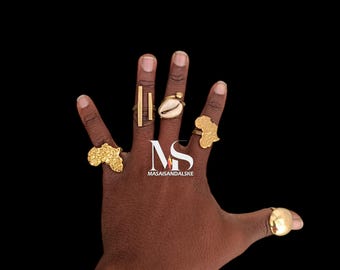 Adjustable Brass Rings Set, African Cuff Rings, Statement Jewelry